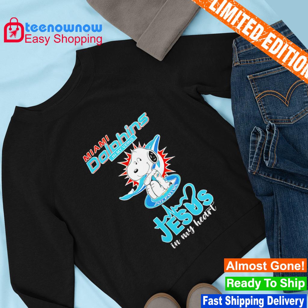 Original snoopy Miami Dolphins in my veins jesus in my heart shirt, hoodie,  sweater, long sleeve and tank top