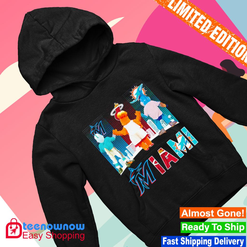 Miami sports team Miami Marlins Miami Heat and Miami Dolphins mascots  shirt, hoodie, sweater, long sleeve and tank top