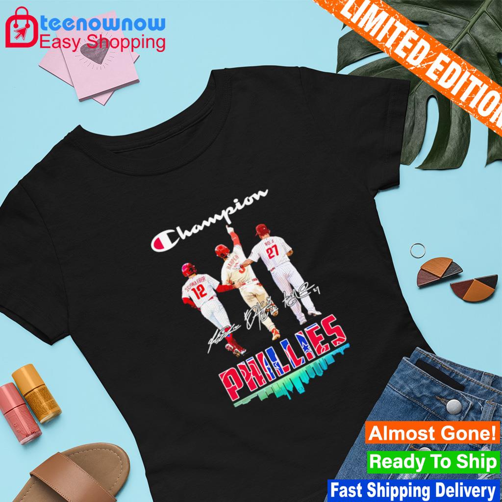 2023 NLCS Champion Philadelphia Phillies Kyle Schwarber Bryce Harper And Aaron  Nola Signatures Shirt, hoodie, sweater, long sleeve and tank top